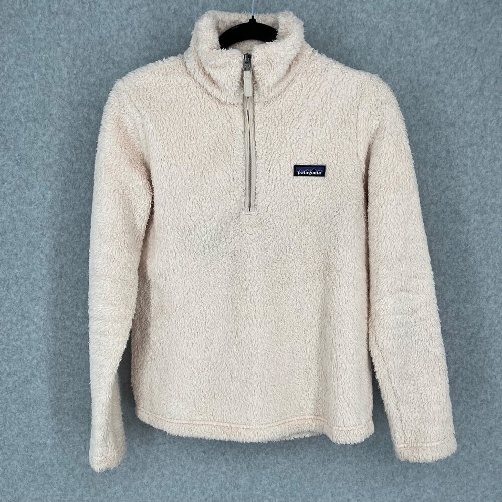 Patagonia Womens Los Gatos 1/4 Zip Size S Calcium Blush Pink Tan Pullover Plush